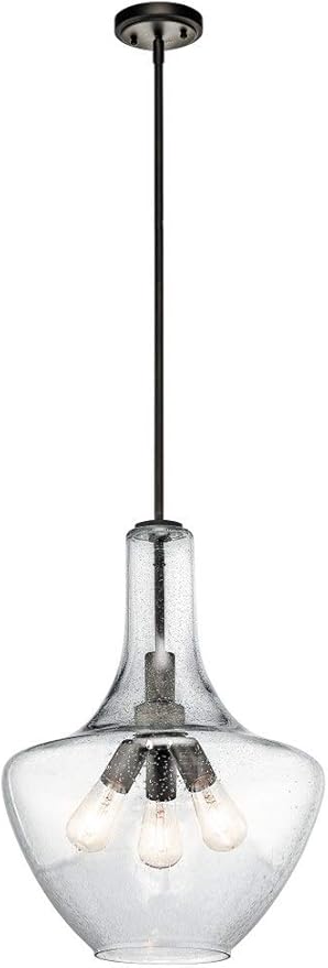 Kichler Everly 22.75" 3 Light Bell Pendant Clear Seeded Glass Olde Bronze®
