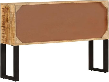 Industrial Style Mango Wood Sideboard, Rough Finish, 43.3" Wide, Living Room Buffet Cabinet with 2 Doors & 2 Drawers, Polished Brown Storage Furniture Kitchen Furnitur