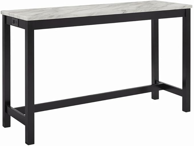 New Classic Furniture Celeste Faux Marble Theater Bar Table with 3 Bar Stool Set, Blue Velvet with Black Base
