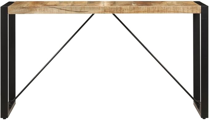 Solid Mango Wood Dining Table, Brown & Black, Powder-Coated Steel Legs, 55.1" x 27.6", Rectangular Kitchen Dinner Table for 6 People, Modern Farmhouse Style