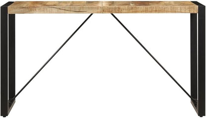 Solid Mango Wood Dining Table, Brown & Black, Powder-Coated Steel Legs, 55.1" x 27.6", Rectangular Kitchen Dinner Table for 6 People, Modern Farmhouse Style