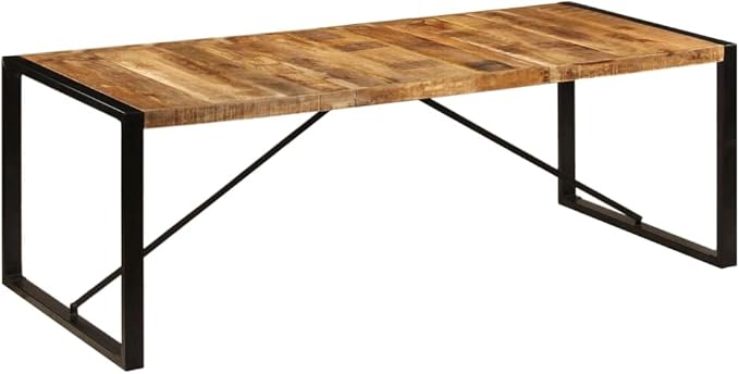 Dining Table Industrial 86.6 inch Large Rectangular Mango Wood Top Black Iron Legs Seats 8 Extendable Look for Dining Room Kitchen Open Plan Loft