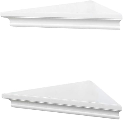 AHDECOR White Corner Shelves, Stylish Wall Mounted Corner Shelf for Space-Saving Storage in Living Room, Bedroom, and Office, Set of 2