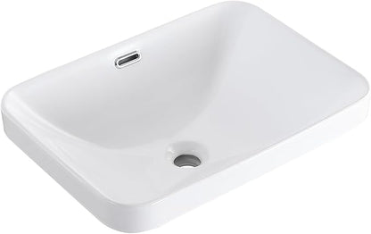 Bathroom Vessel Sink 20.6'' x 14.7'' Semi Recessed Bathroom Sink Rectangular Drop In Sink with Overflow White Ceramic Modern Vessel Sinks for Bathroom