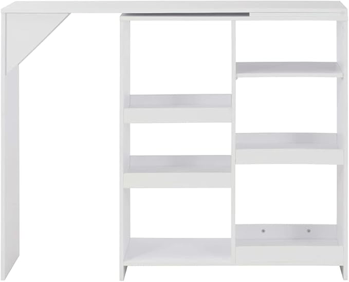 White Engineered Wood Bar Table, Rectangular High Top Kitchen Dining Room Table with Moveable Shelf, 54.3" Long