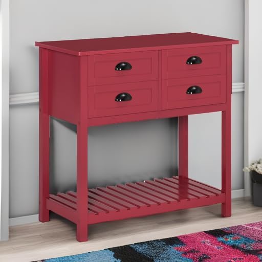 HOMCOM Sideboard Buffet Cabinet with Storage, Modern Coffee Bar Cabinet with 4 Drawers and Slatted Bottom Shelf, Console Table for Kitchen, Living Room, Dining Room, Hallway, Red