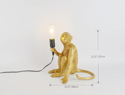 Vintage Monkey Table Lamp, 13.3 x 12.5 Inch Retro Resin Monkey Tabletop Light E26 Desk Lamp for Dining Living Room Bedroom Bar Cafe (Gold - Table Lamp)
