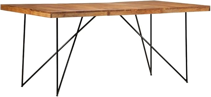 Industrial Dining Table 70.9 x 35.4 in Solid Acacia Wood Rectangular Large Kitchen Table Modern Metal Frame for Dining Room Kitchen Home Office
