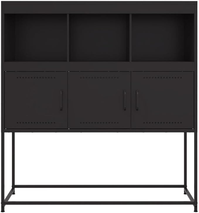 Black Cold-Rolled Steel Sideboard, 3-Door Buffet Cabinet for Living Room, Kitchen Island Furniture Storage, Matte Finish, 39.6 x 100.4 42.1 Inches Dining Storage