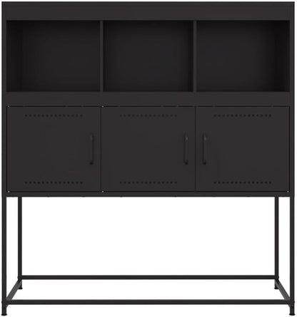 Black Cold-Rolled Steel Sideboard, 3-Door Buffet Cabinet for Living Room, Kitchen Island Furniture Storage, Matte Finish, 39.6 x 100.4 42.1 Inches Dining Storage