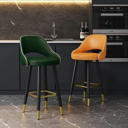 s - Counter Height PU Leather Curved Back Chairs with Metal Footrest for Kitchen Island - Adjustable 55cm Height, Design, Comfortable Seating,Green-65cm