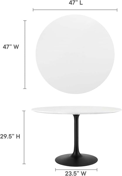 Modway Lippa 47" Round Wood Dining Table, White Top, Black Base