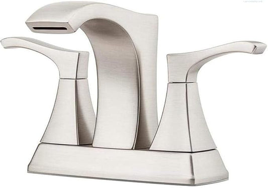 Pfister Venturi Bathroom Sink Faucet 4 in Centerset 3 Hole Double Handle Brushed Nickel Finish with Push & Seal Drain TiteSeal Technology WaterSense Certified LF048VNGS