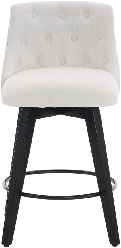 Swivel Counter Chairs, Modern Linen Fabric with Button-Tufted Backrest, Stylish Bar Stools, Set of 2 for Bar, Kitchen Island, Dining Room, White (White + Linen + Foam)