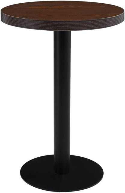Round Bistro Table Dark Brown Matte Wood-Top 23.6" Small Dining Table for 2 with Black Steel Legs Indoor Outdoor Kitchen Coffee Bar Use