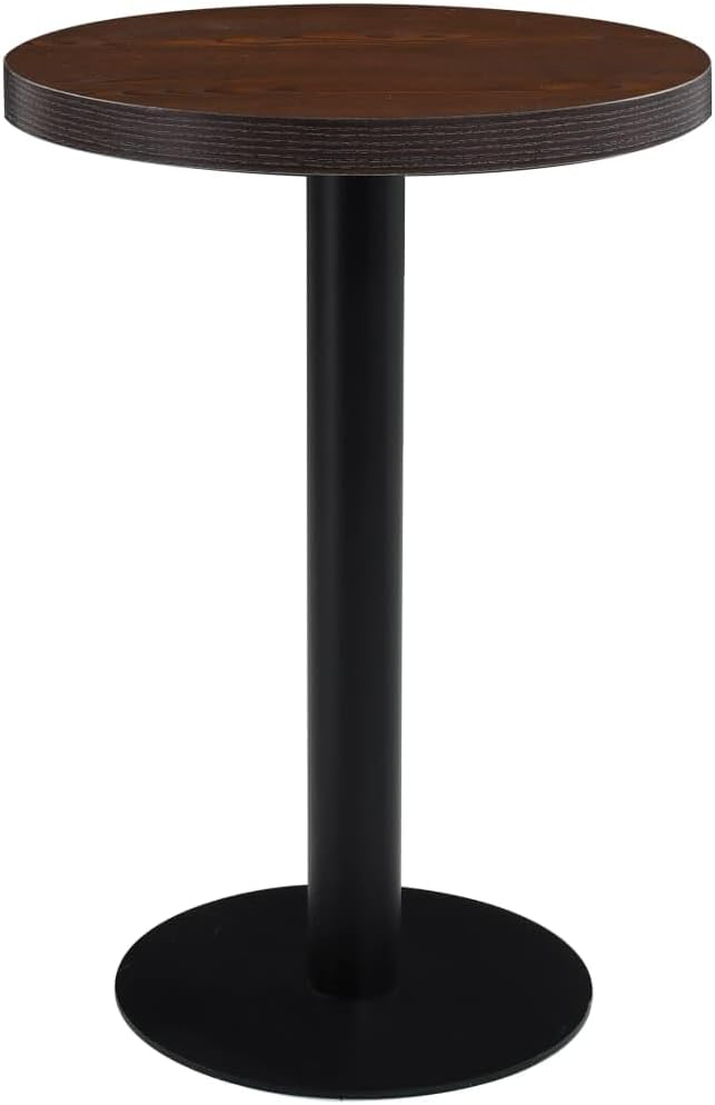24 inch Small Round Bistro Table Dark Brown MDF Top Black Steel Legs Modern Dining Sets for Indoor Outdoor Cafe Bar Kitchen Spaces