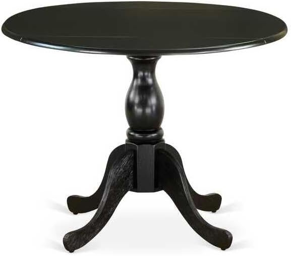 HomeStock Island Interiors Kitchen Dining Table with 42"x42" Round Solid Wood Table Top with Dropleaf & Pedestal Base in Black Finish for Small Dining Spaces