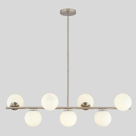 KCO Lighting Brushed Nickel Linear Chandelier White Milk Glass Chandelier Kitchen Linear Sputnik Pendant Light Mid Century Globe Pendant Light Fixture Modern Sliver Chandeliers Dining Room