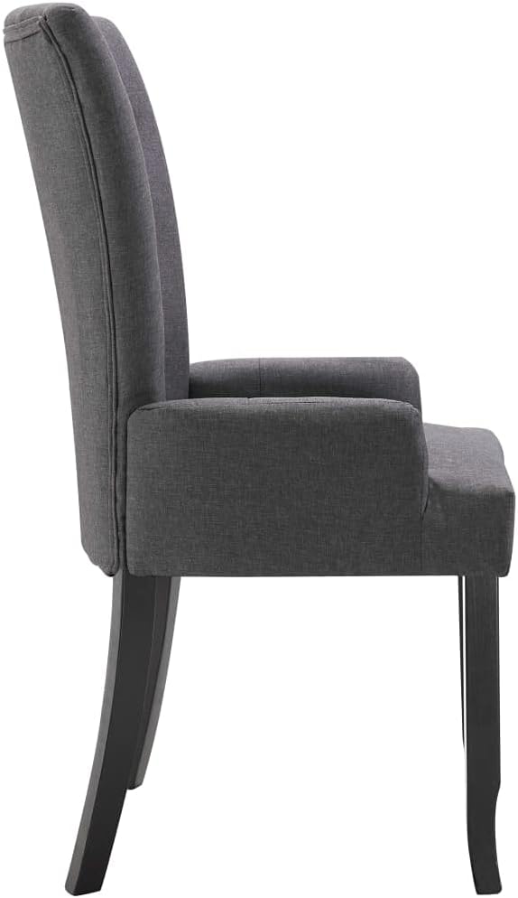 Dining Chairs with Armrests 2 pcs Dark Gray Fabric Upholstered Oak Wood Frame Modern Farmhouse Kitchen Furniture for Dining Room Living Room