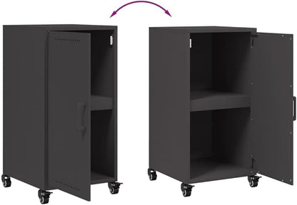 Black Cold-Rolled Steel Sideboard, Compact Rectangular Buffet Cabinet with Sliding Doors, 15.4" Deep, Modern Storage for Living Room, Kitchen, Coffee Station Dining Storage
