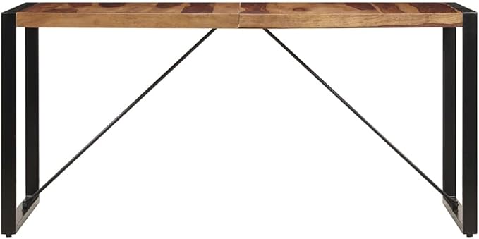 Rectangular Dining Table, Solid Acacia Wood Top, Brown for Kitchen or Dining Room, Seats 6 People, Industrial Design for Small Spaces