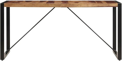 Rectangular Dining Table, Solid Acacia Wood Top, Brown for Kitchen or Dining Room, Seats 6 People, Industrial Design for Small Spaces