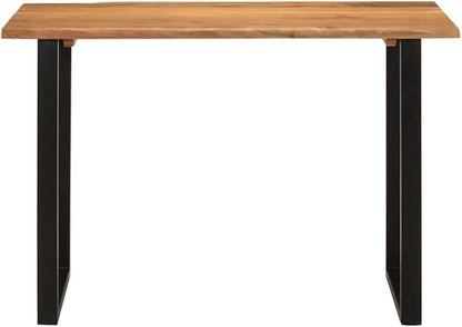 Solid Acacia Wood Dining Table 43.3"x19.7"x29.9" Rustic Kitchen Island with Black Steel Frame for Small Spaces Farmhouse Counter Height Furniture