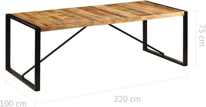 87" Industrial Dining Table Solid Mango Wood & Iron Rectangular Dinner Table Seats 8 for Dining Room Kitchen Modern Rustic Brown