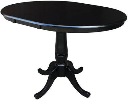 International Concepts 36-Inch Round Top Pedestal Table with 12-Inch Leaf, 30-Inch Standard Table Height, Black