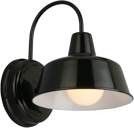 Design House Mason Farmhouse Gooseneck Barn Light, Outdoor Exterior Porch or Patio Wall Light Fixture, Satin Black, 8 Inch Diameter, 1-Pack, 579367