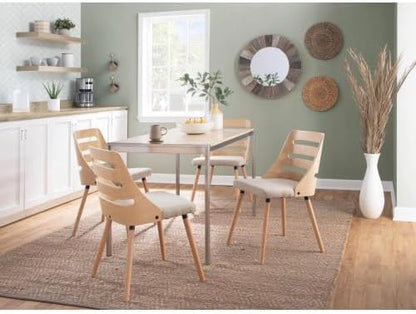 Mid Century Modern Dining Chair, Accent Chair with Cream Fabric Upholstered Cushioned Seat, Cut-Out Backrest, Natural Solid Wood Legs, for Kitchen Island or Living Room