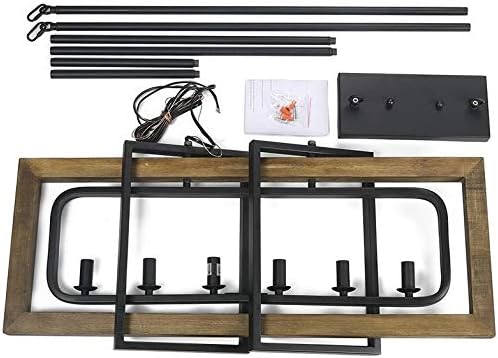 LOG BARN Farmhouse Chandelier, Pendant Lighting for Kitchen Island in Distressed Wood and Black Metal Finish, Ceiling Hanging Fixture for Dining Room