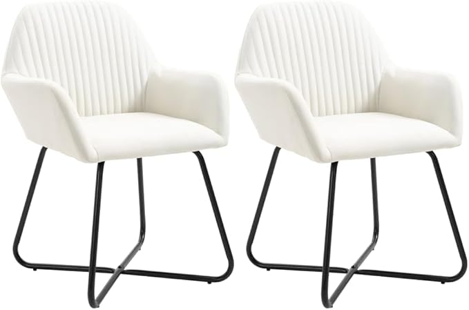 Modern Dining Chairs Set of 2 Cream Fabric Upholstered Accent Chairs with Steel Legs for Kitchen Living Room Vanity Bedroom