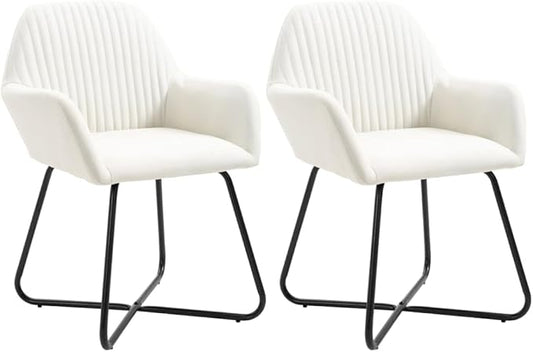 Modern Dining Chairs Set of 2 Cream Fabric Upholstered Accent Chairs with Steel Legs for Kitchen Living Room Vanity Bedroom