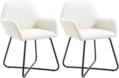 Modern Dining Chairs Set of 2 Cream Fabric Upholstered with Steel Legs, Comfortable Accent Chairs for Kitchen Living Room Bedroom Vanity