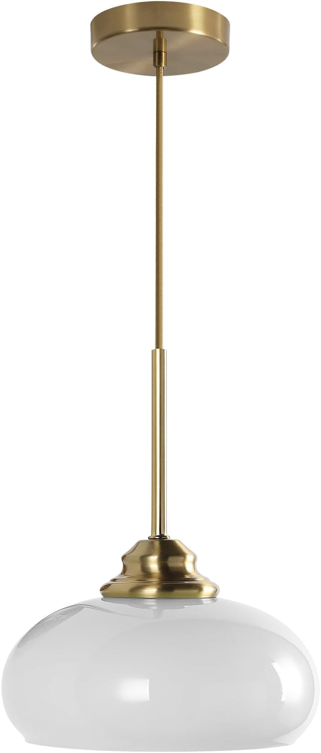 KCO Lighting White and Gold Pendant Light Milk Glass Hanging Light Fixtures Small Dome Pendant Light Brass Pendant Lighting