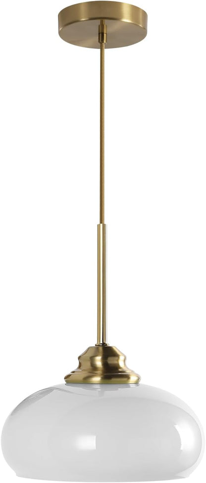 KCO Lighting White and Gold Pendant Light Milk Glass Hanging Light Fixtures Small Dome Pendant Light Brass Pendant Lighting