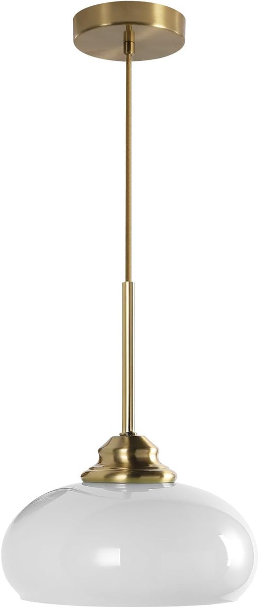 KCO Lighting White and Gold Pendant Light Milk Glass Hanging Light Fixtures Small Dome Pendant Light Brass Pendant Lighting