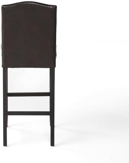 Set of 2, Counter Height Upholstered Bar Stools for Kitchen Island, Dark Brown Rubberwood Legs PU Faux Leather Seating 300LBS Weight Capacity