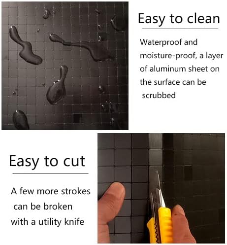 10 Sheets Self-Adhesive Aluminum Mosaic Peel and Stick Metal Tiles 3D Wall Sticker Panel Backsplash for Kitchen & Bathroom (12"x12" Bronze) (Brushed Black + Mirror Black)