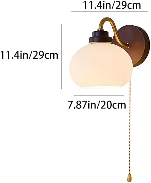 Solid Wood Wall Light Retro Wall Sconce with Pull Chain Switch, Bathroom Vanity Light Fixture, Glass Shade Wall Lamps for Living Roon Halklway Bedroom, E27 Haedwired