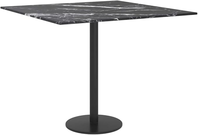 Tempered Glass Tabletop 19.7” Square Black Marble Design Durable Countertop for Coffee Dining Side Tables Indoor Living Room Bedroom