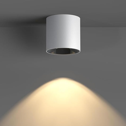 JAYMP Modern LED Ceiling Spotlight 3000K Dimmable 24W White Surface Mount Cylinder Down Light for Living Room Hallway Laundry Room