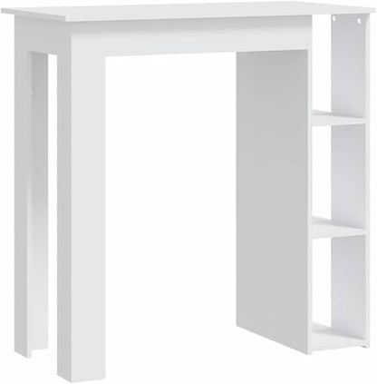 White Engineered Wood Rectangular Bar Table with Three Built-in Shelves for Modern Dining Room and Kitchen Storage