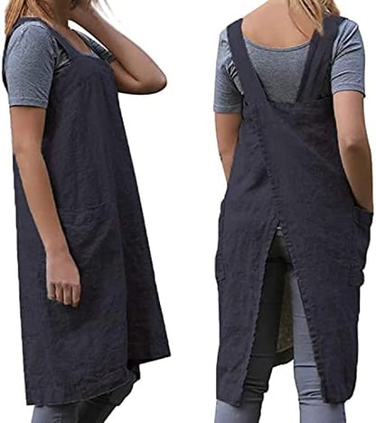 WROLEM Women's Practical Cross Back Pinafore Apron with Large Pockets Home Kitchen,Restaurant,Coffee House,Cooking,Gardening