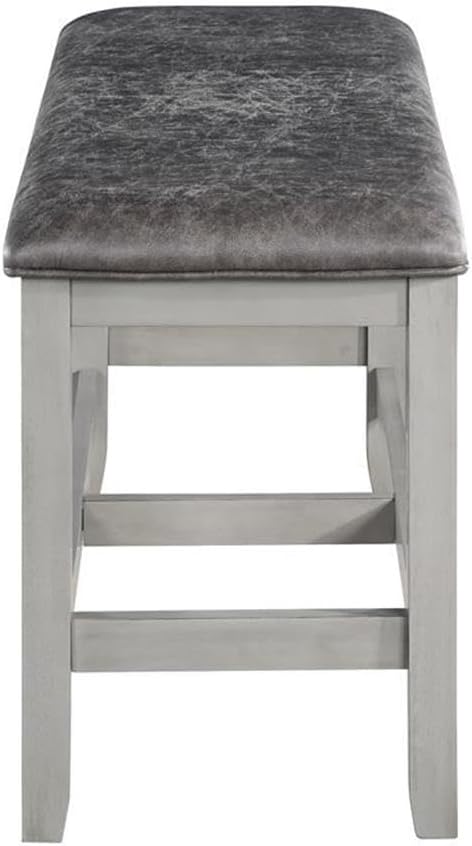 BOWERY HILL Modern 6-Piece Dining Set, Stone Gray and Charcoal Wood, 80 in Table with 20-Inch Leaf, Chevron Veneer Top, Faux Leather Seat, Hidden Storage Base, Counter Height Chairs and Bench