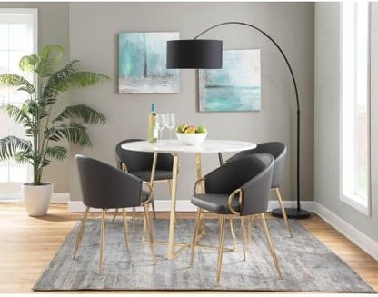 Dining Chair with Gold Metal Frame, Grey Faux Leather Upholstered Padded Seat and Backrest for Kitchen Island Living Room Accent Chair