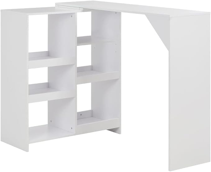 Bar Table White Large Rectangular 54.3" Kitchen Dining Table with Adjustable Shelf Modern Engineered Wood Counter Height for Apartment Breakfast Nook