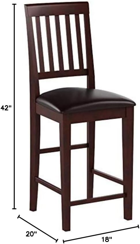 East West Furniture VNS-MAH-LC Vernon Counter Height Bar Stool - Faux Leather Pub Height Kitchen Chairs, Set of 2, Mahogany