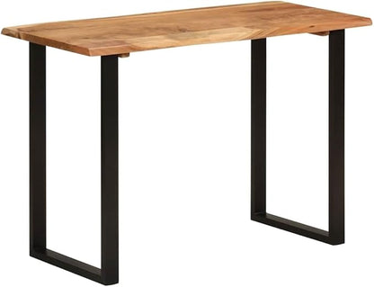 Small Dining Table Solid Acacia Wood & Black Iron Frame Industrial Rectangular Kitchen Table for 4, 43.3 x 19.7 x 29.9 in Rustic Modern Design for Apartment Condo Kitchen
